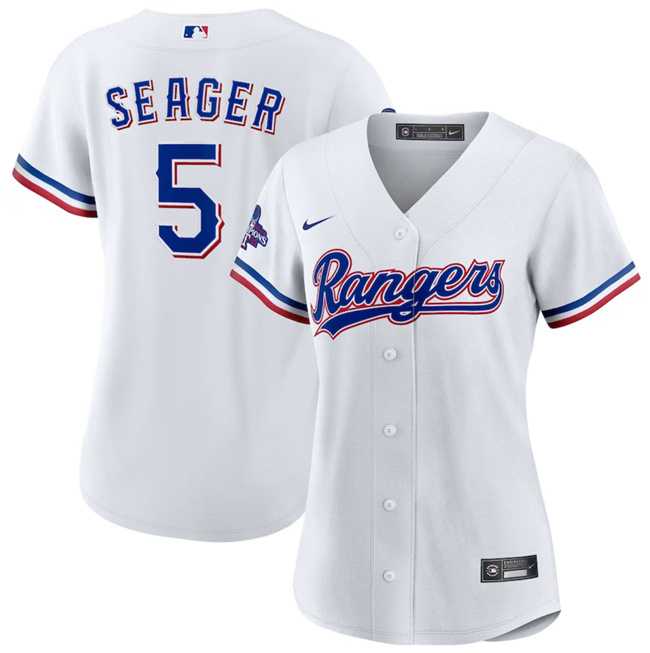 Womens Texas Rangers #5 Corey Seager White 2023 World Series Champions Stitched Jersey(Run Small) Dzhi->->MLB Jersey
